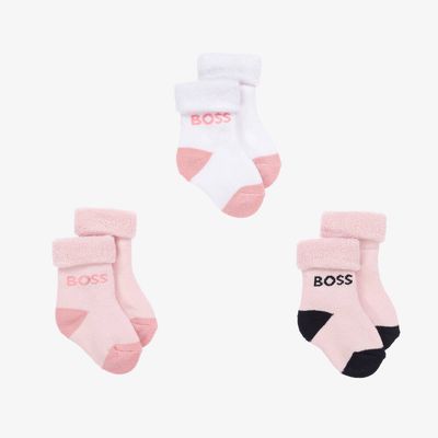 BOSS J51537/44L Baby Girl's Cotton Socks 3PK – Pink