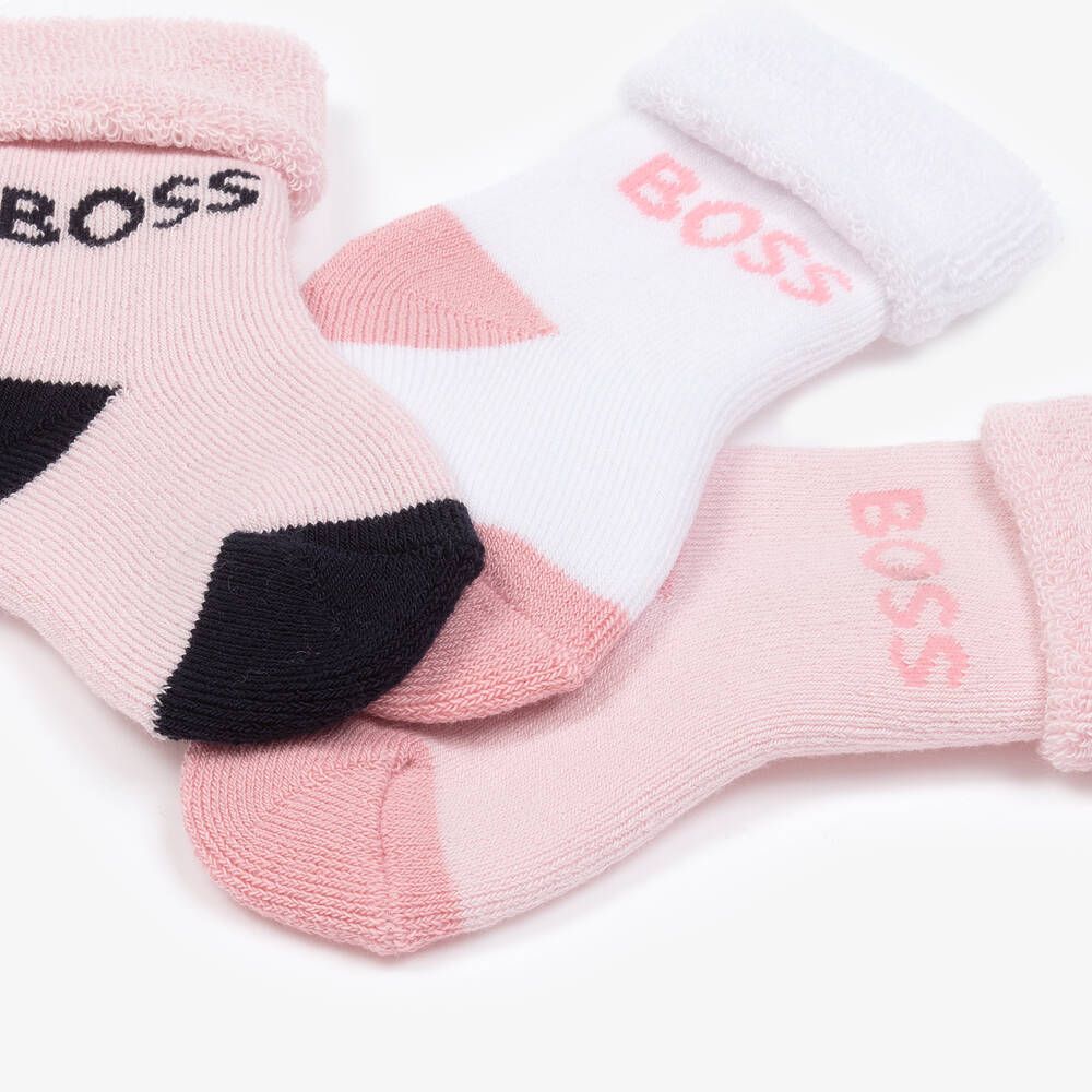 BOSS J51537/44L Baby Girl's Cotton Socks 3PK/ PINK