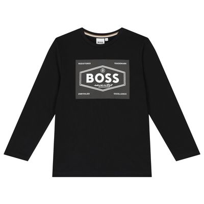 BOSS J51221 Boy's LS Mini Me Logo T-Shirt/ BLACK