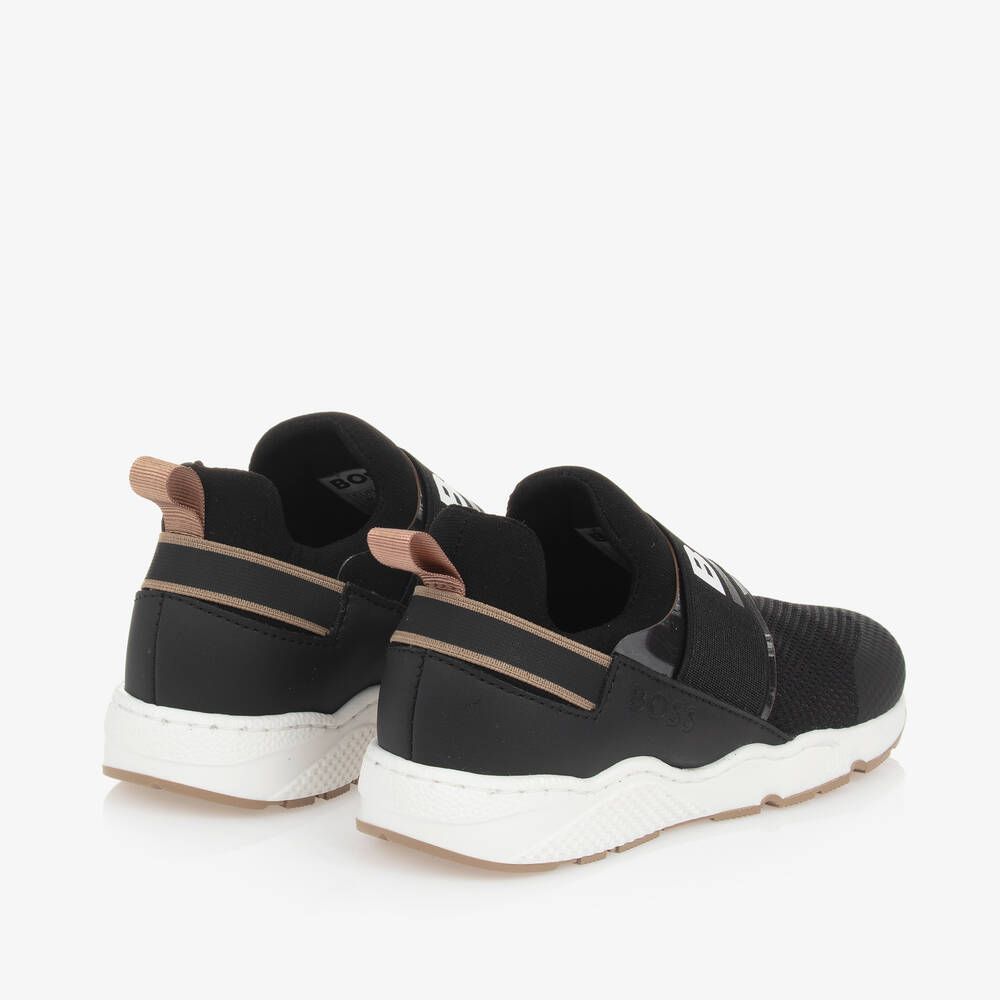 BOSS J51308/09B Boy's Logo Mesh & Leather Sneakers – Black