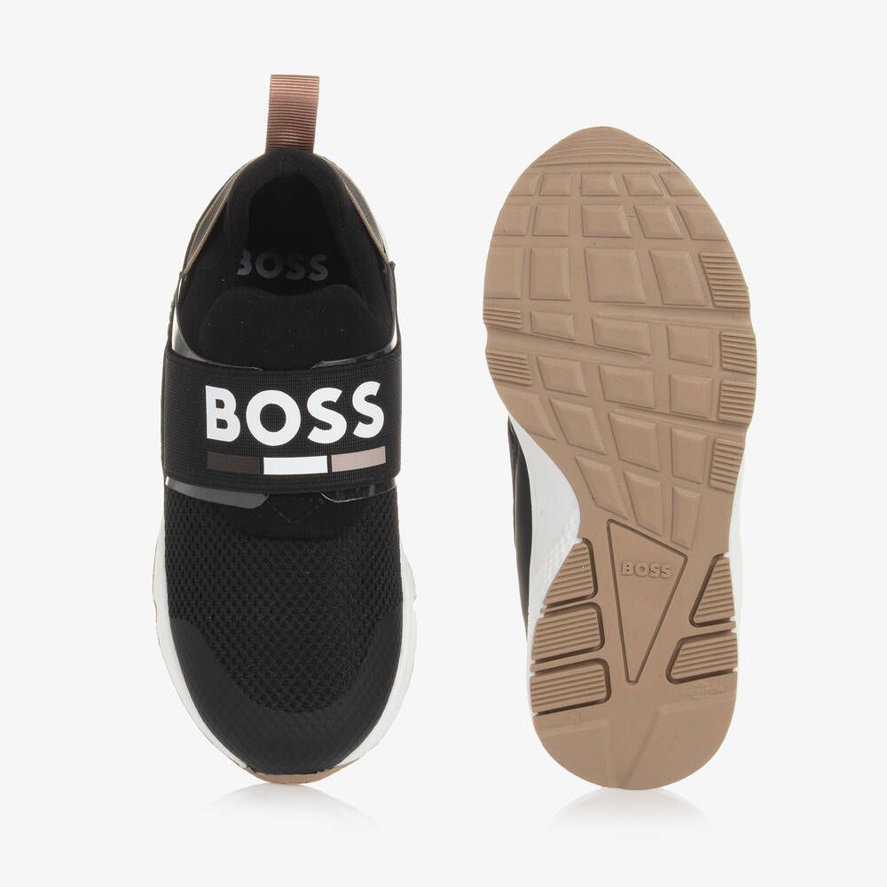 BOSS J51308/09B Boy's Logo Mesh & Leather Sneakers – Black