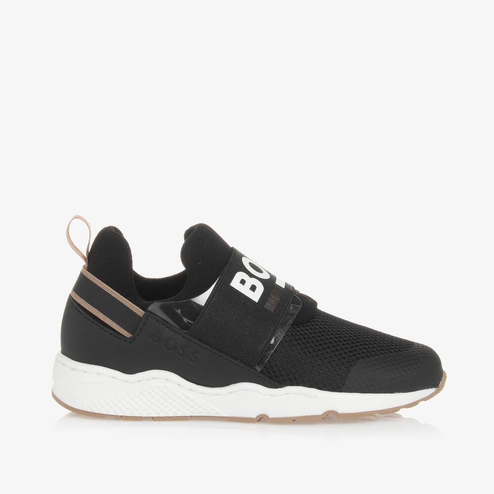 BOSS J51308/09B Boy's Logo Mesh & Leather Sneakers – Black