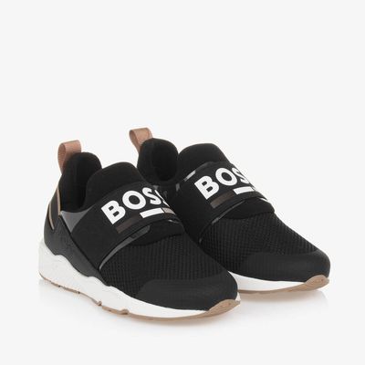 BOSS J51308/09B Boy's Logo Mesh & Leather Sneakers/ BLACK