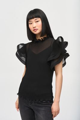 Joseph Ribkoff 243957 Women's High Neck Ruffle Top – Black