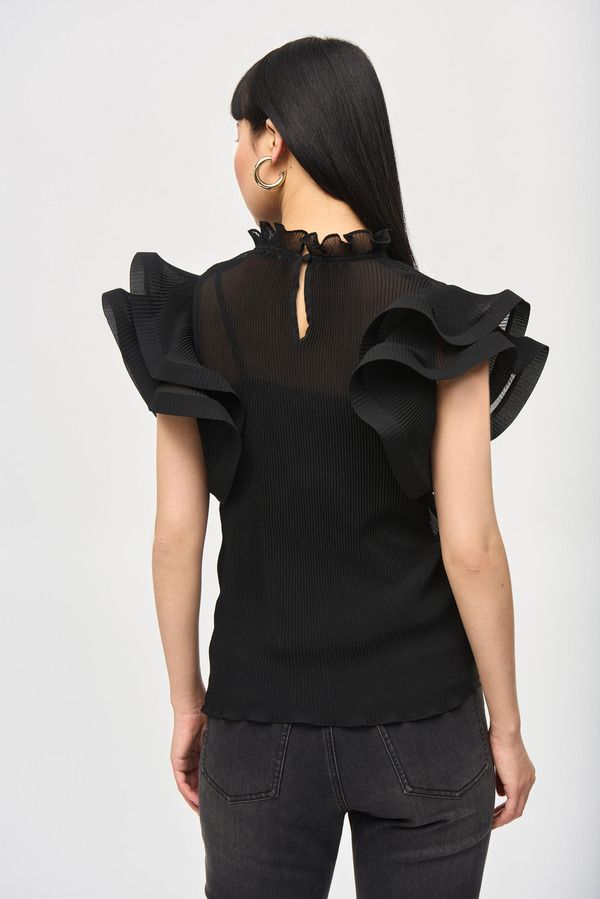 Joseph Ribkoff 243957 Women's High Neck Ruffle Top – Black