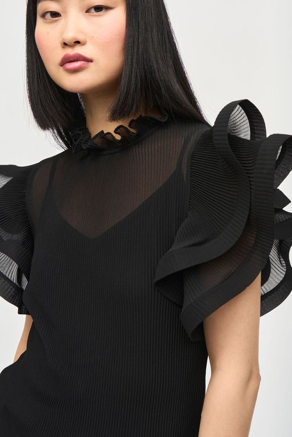 Joseph Ribkoff 243957 Women's High Neck Ruffle Top – Black