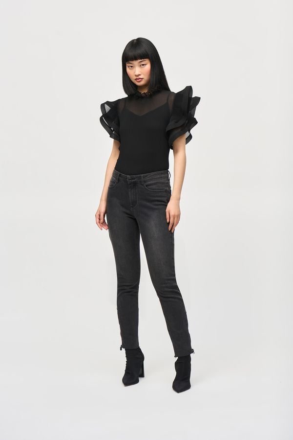 Joseph Ribkoff 243957 Women's High Neck Ruffle Top – Black