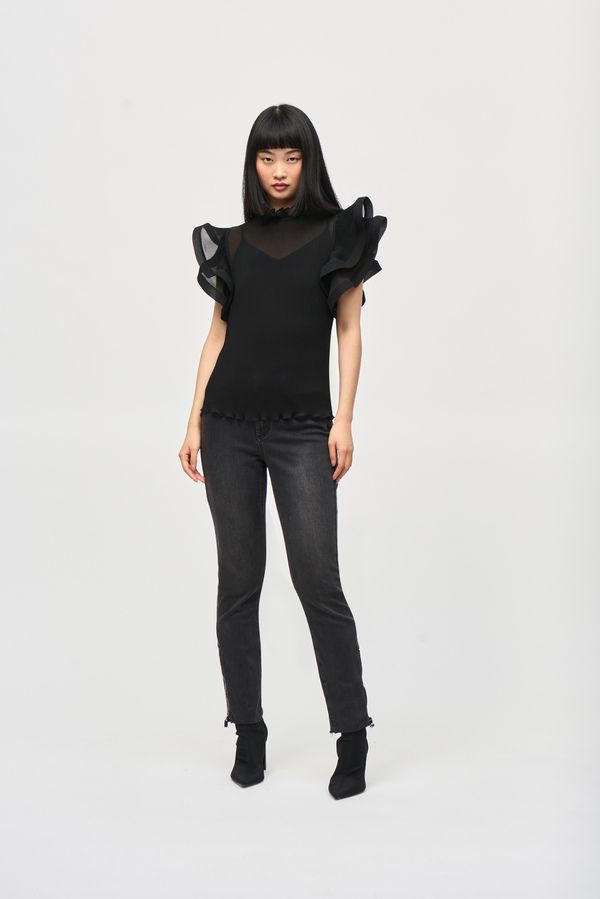 Joseph Ribkoff 243957 Women's High Neck Ruffle Top – Black