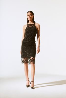 Joseph Ribkoff 243715 Women's SL Brocade Pencil Midi Dress – Black