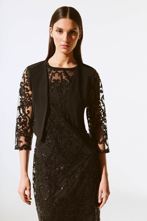 Joseph Ribkoff 243715 Women's SL Brocade Pencil Midi Dress – Black