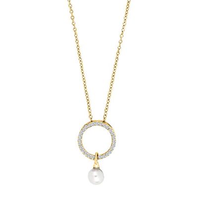 Joanli Nor LISBETH Gold Plated Necklace w/ Circular CZ Pendant & Small Pearl