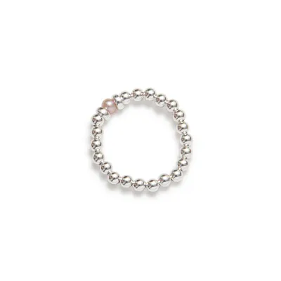 Beblue BRELASTIC-PRO Silver Bead Ring with Rose Pearl