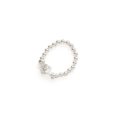 Beblue BRETREA-HT-CZ Silver Elastic Beaded Ring w/ Round CZ – Be Treasured