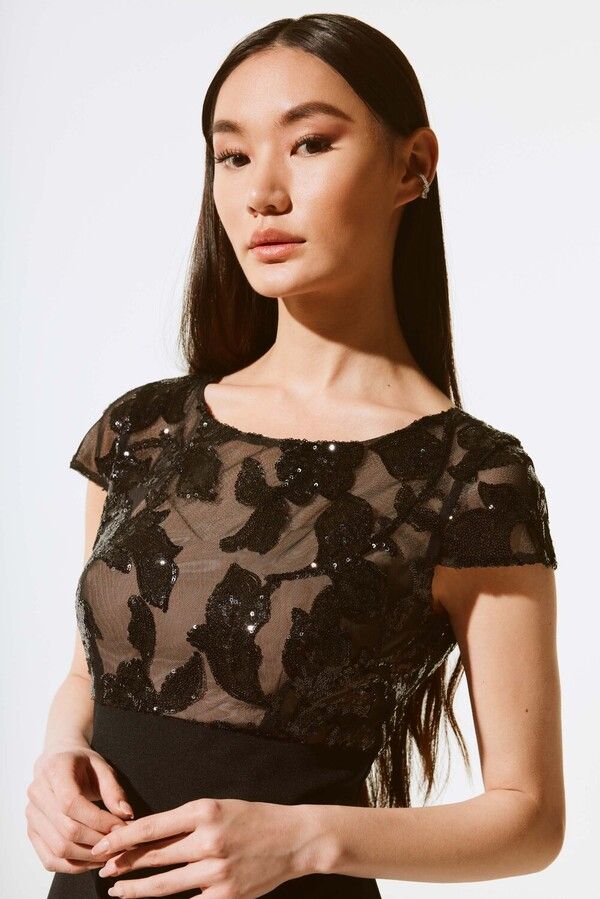 Joseph Ribkoff 243700 Women's Cap Sleeve Sequined Mini Pencil Dress – Black