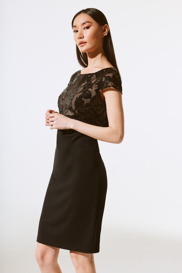 Joseph Ribkoff 243700 Women's Cap Sleeve Sequined Mini Pencil Dress – Black