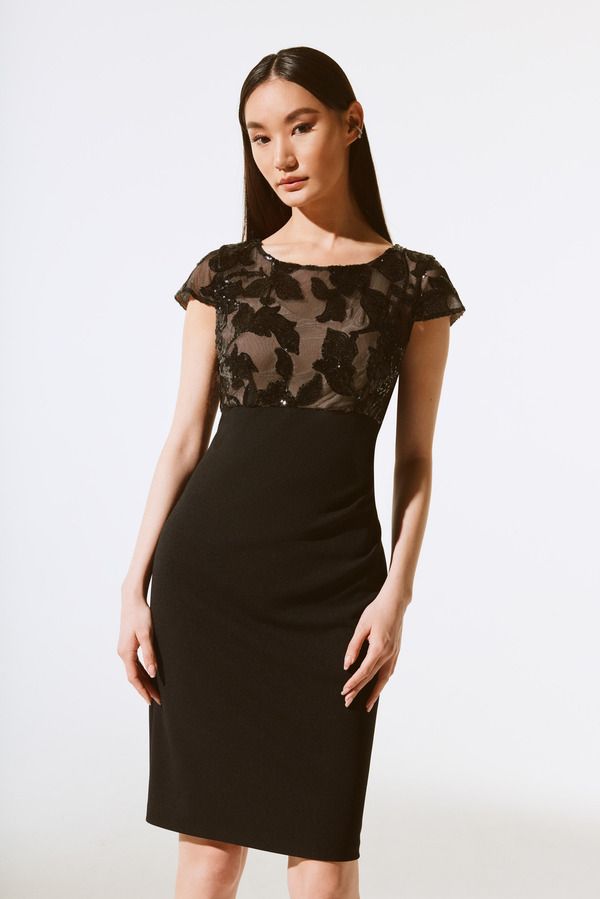 Joseph Ribkoff 243700 Women's Cap Sleeve Sequined Mini Pencil Dress – Black