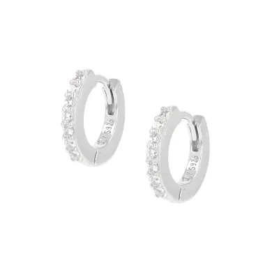Amen ET1BB Women's Silver & White CZ Hoop Earrings