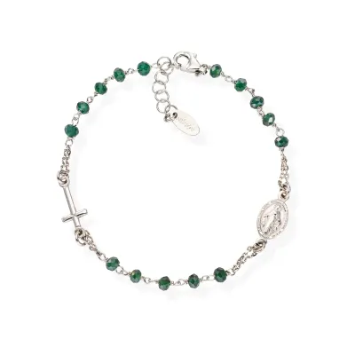 Amen BROBVB3 Silver Green Bottle Crystals Rosary Bracelet