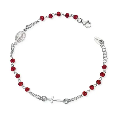 Amen BROBR3 Silver Red Crystals Rosary Bracelet