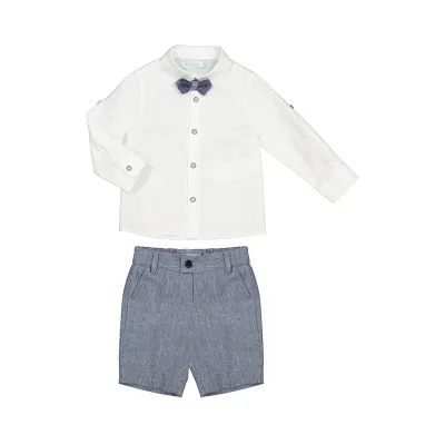 Abel & Lula 5227 Baby Boys White Shirt/Navy Ptrn Bowtie/ Navy Houndstooth Shorts /