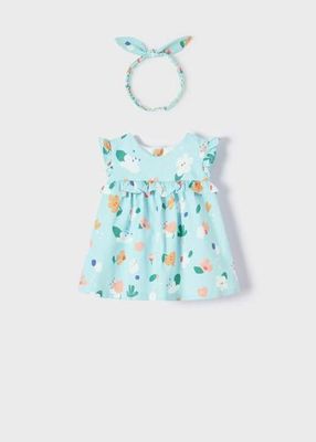 Mayoral 1857 Blue baby girl dress flowers and hearts with headband