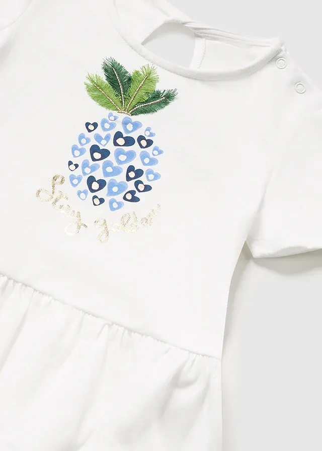 Mayoral 1734 Baby Girls S/s Top 'Stay Golden' & Leggings / WHITE BLUE/ 2 PC SET