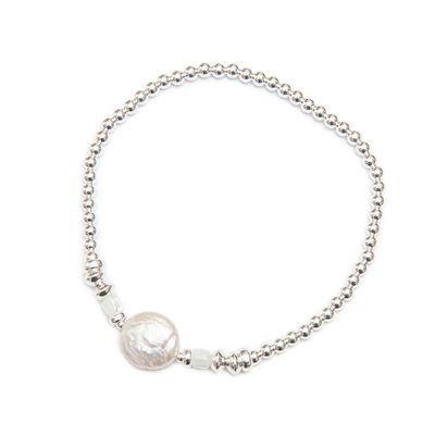 Beblue BBCENTER-GG Silver Be Centered Bead & Flat Pearl Bracelet - Golden Garden