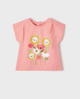 Mayoral Baby Girl 1031 Pink T-Shirt w/ FlowersOnStems/ Lion Heads & Light Blue Jegging Set