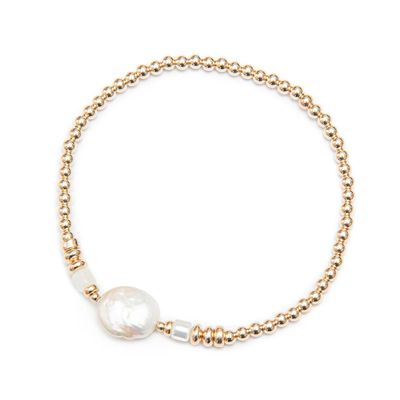 Beblue BBSURCENTER-GG Gold Be Centered Bead & Flat Pearl Bracelet - Golden Garden