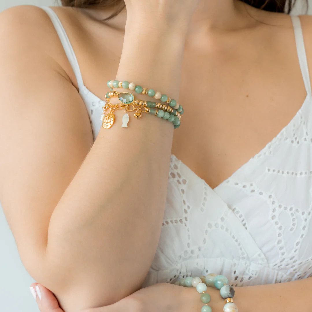 Beblue BBSURMAJ-STB Gold Be Majestic Bead & Green Aventurine Bracelet - Saint Barth