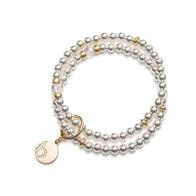 Beblue BBSURRD-SLV Gold & Silver Be Razzled-Dazzled Double Bead Clear Crystal Bracelet - Essentials