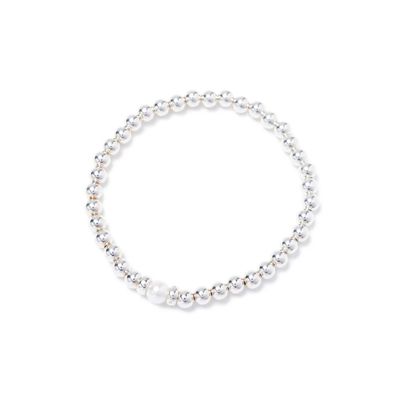 Beblue BBSS-P Silver Be Single Bead & White Pearl Bracelet - Essentials