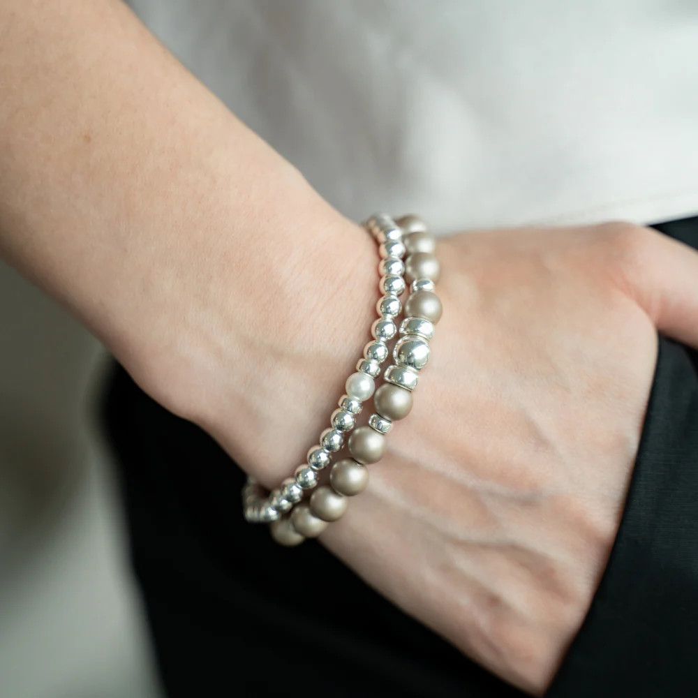 Beblue BBSS-P Silver Be Single Bead & White Pearl Bracelet - Essentials