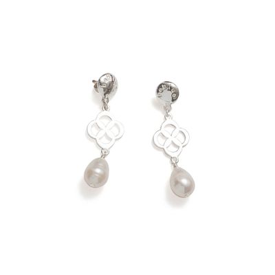 Beblue BO1608-SLV Silver Spirit Charm & White Pearl Dangle Earrings - Essentials