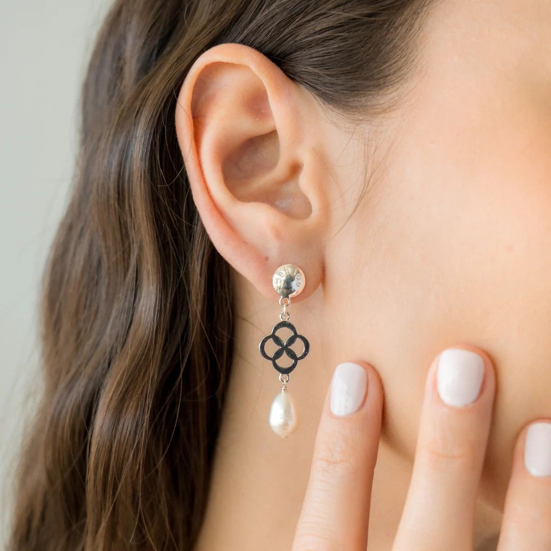Beblue BO1608-SLV Silver Spirit Charm & White Pearl Dangle Earrings - Essentials