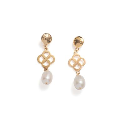 Beblue BO1608-GLD Gold Spirit Charm & White Pearl Dangle Earrings - Essentials