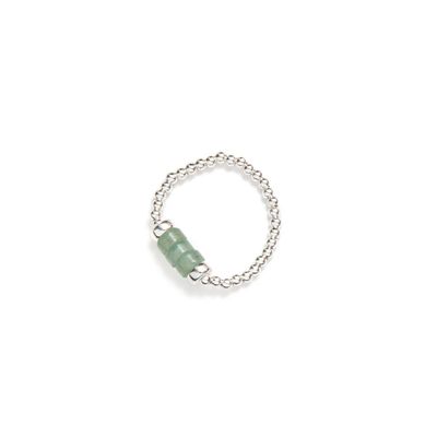 Beblue BREBRAVE-STB Silver Be Brave Bead & Green Aventurine Elastic Ring - Saint Barth