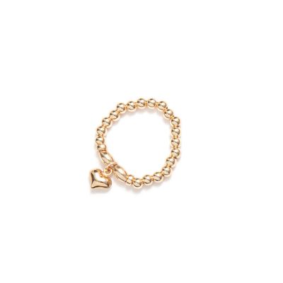 Beblue BRETEND-GLD Gold Be Tender Bead & Heart Charm Elastic Ring - Essentials