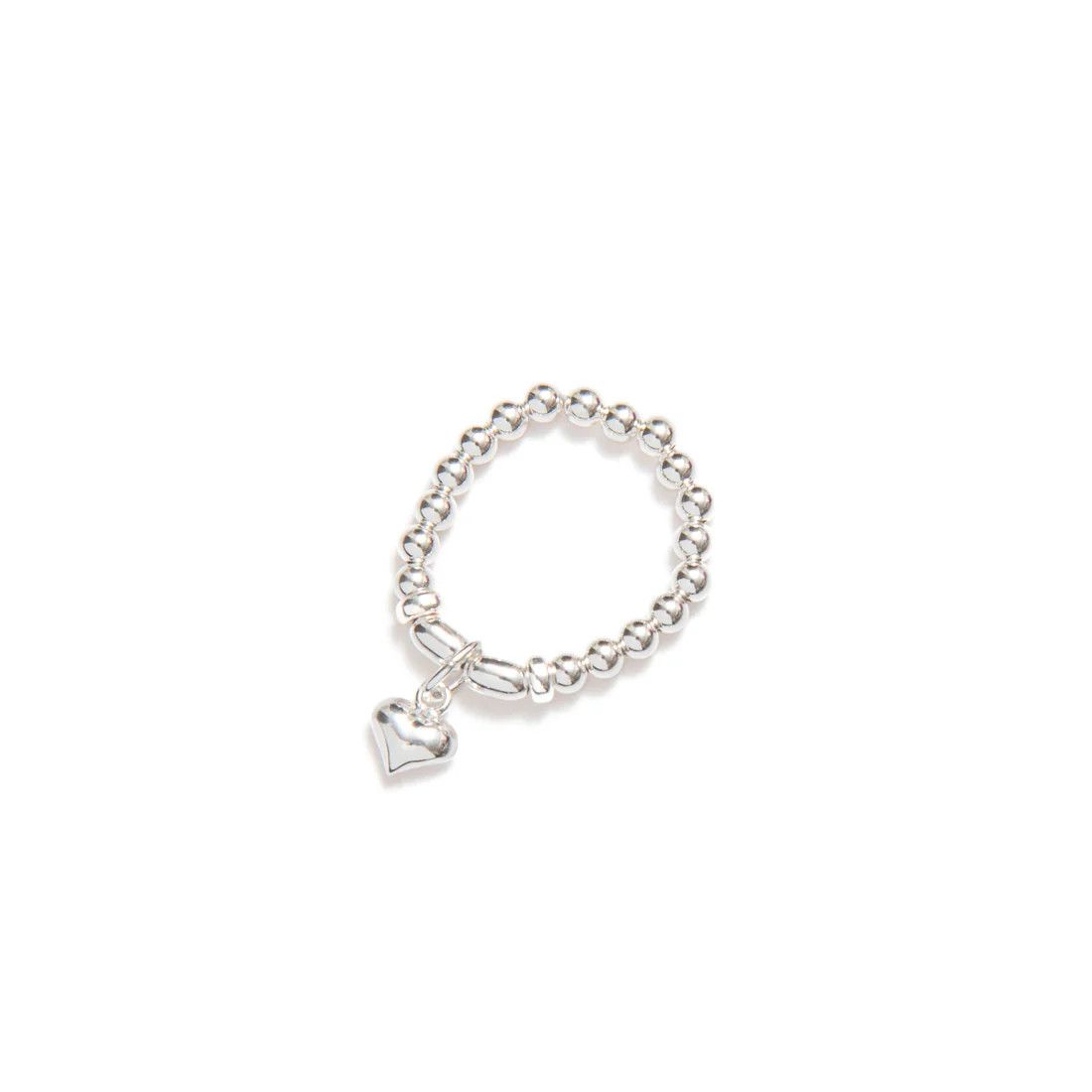 Beblue BRETEND-SLV Silver Be Tender Bead &amp; Heart Charm Elastic Ring - Essentials