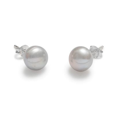 Beblue STUDFW9-G Grey Freshwater Pearl Stud Earrings 9mm - Essentials