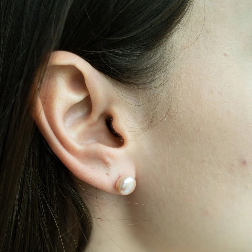 Beblue STUDFW9-W White Freshwater Pearl Stud Earrings 9mm - Essentials