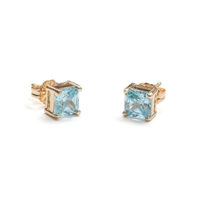 Beblue BO1600-GLD-A Gold & Aquamarine CZ Stud Earrings - Haute Joy