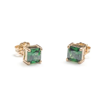 Beblue BO1600-GLD-V Gold & Green CZ Stud Earrings - Haute Joy