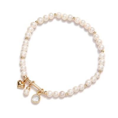 Beblue BBCELEB-GLD Gold Be Celebrated & White Pearl Charm Bracelet - Essentials