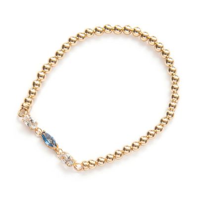 Beblue BBSURRAVI-HT-B Gold Be Ravishing Bead & Blue CZ Bracelet - Haute Joy