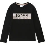 Hugo Boss J15404/09B Girls Black Long Sleeved tee with Gold banner