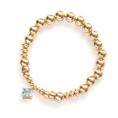 Beblue BBSURSUB-HT-A Gold Be Sublime Bead & Aquamarine CZ Pendant Bracelet - Haute Joy