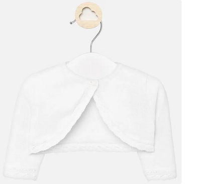 Mayoral 318 baby girl white long sleeved cardigan with trim detail