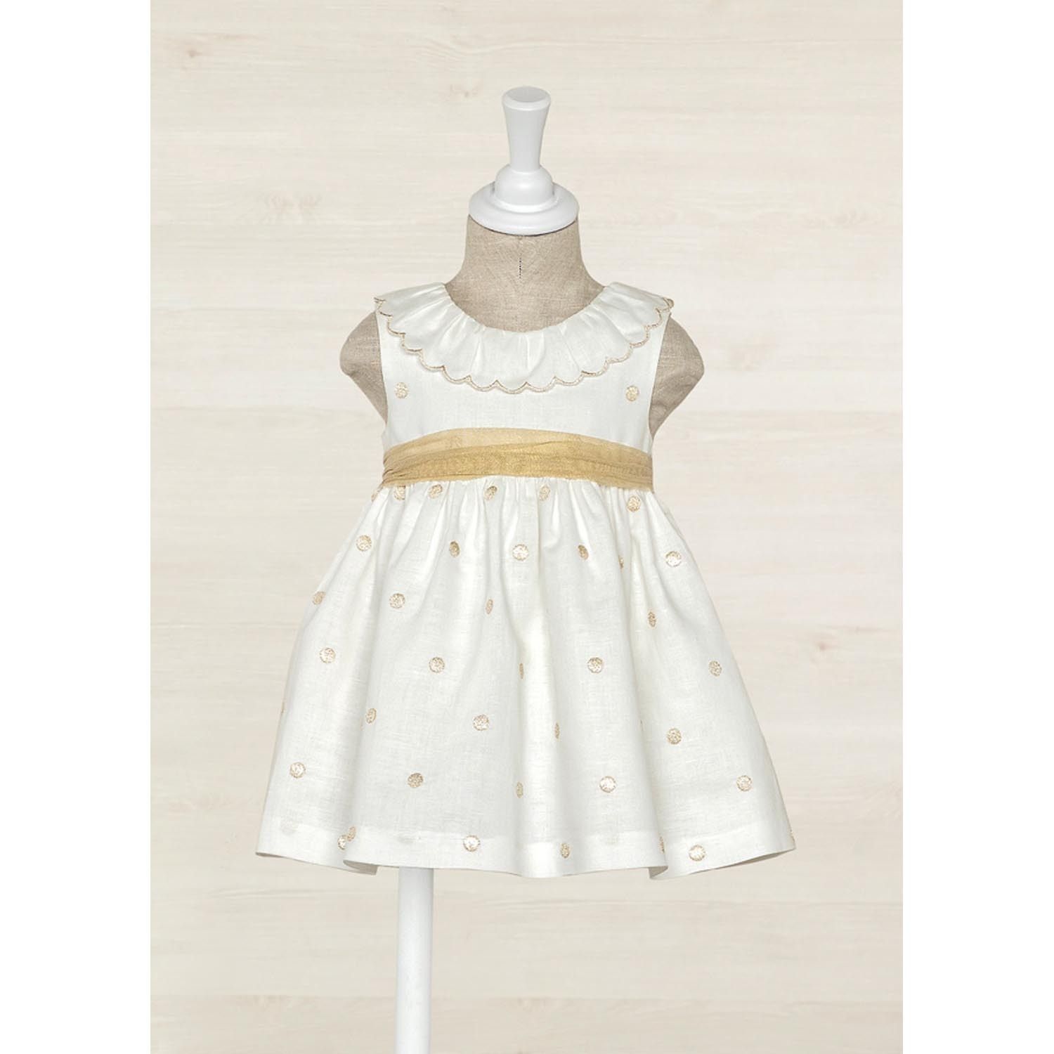 Abel & Lula 5015 Robe en lin blanc pour bébé fille avec cercles