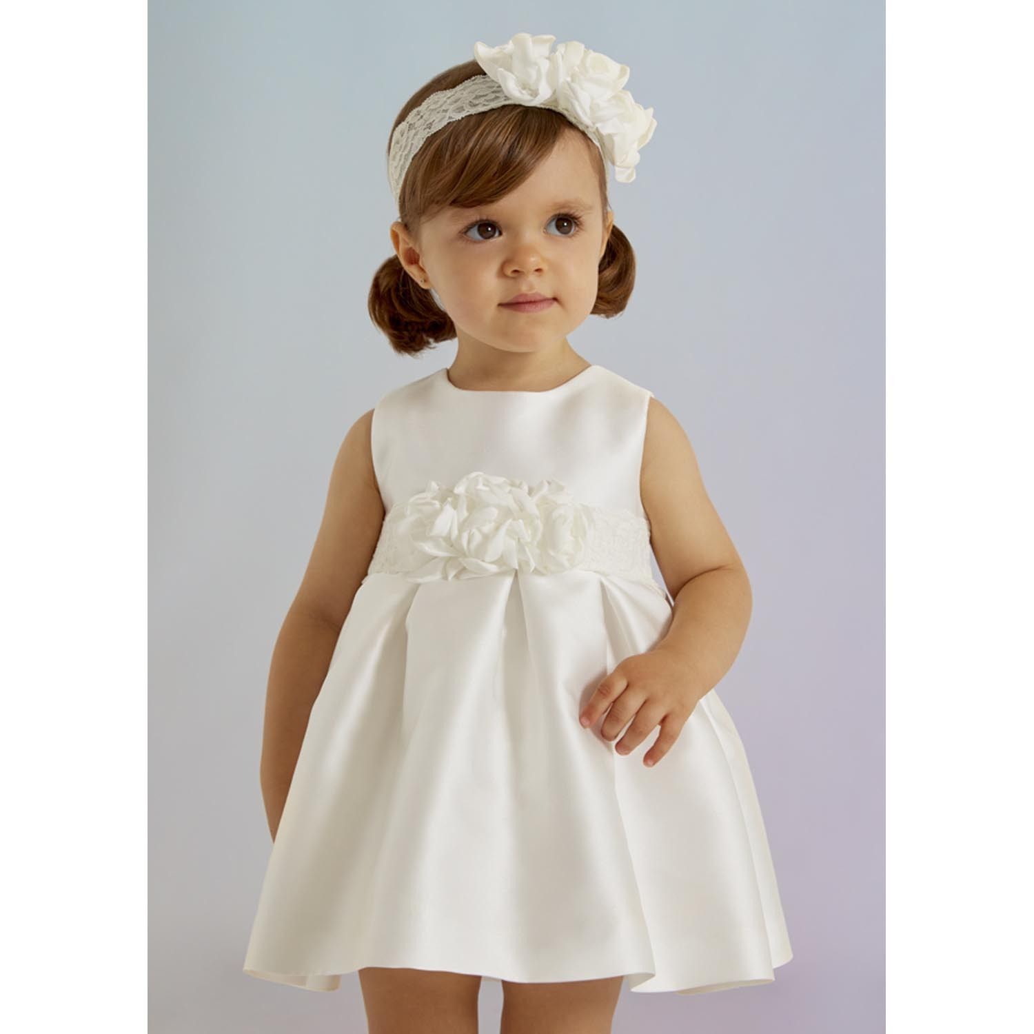 Abel & Lula 5014 Baby Girl's Satin Dress w/ Floral Waist/